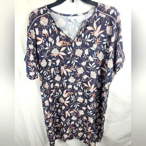 PureJill Women's Floral V-Neck Navy and White Short Sleeve Dress Sz SP